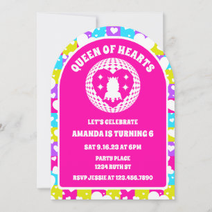 Invitación Retro Neon Reina De Corazones Arco De Fiesta De Cu