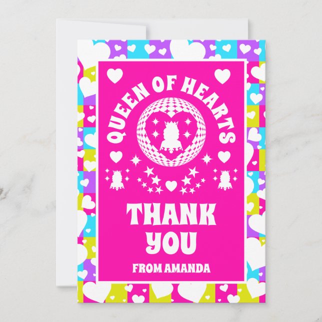 Invitación Retro Neon Reina de los Corazones cumpleaños Tarje (Anverso)