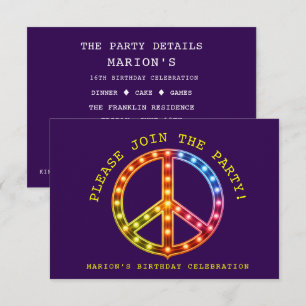 Invitación Retro Neon Rosa y Amarillo Púrpura Oscuro Boho Cua