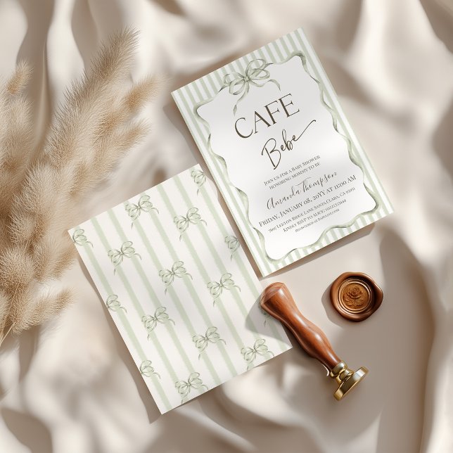 Invitación Retro Neutral Bow Cafe Bebe Coffee Baby Shower (Subido por el creador)