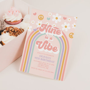 Invitación Retro Nine es una Vibra Cumpleaños número 9 Arcoír