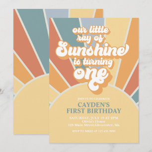 Invitación Retro Nuestro Pequeño Niño Sol Cumpleaños Primero