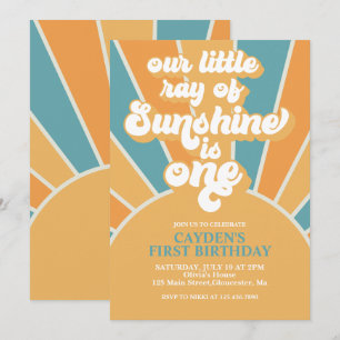 Invitación Retro Nuestro Pequeño Niño Sol Primer Cumpleaños I
