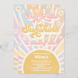 Invitación Retro Nuestro Pequeño Sol Primer Fiesta de Cumplea