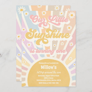 Invitación Retro Nuestro Pequeño Sol Primer Fiesta de Cumplea