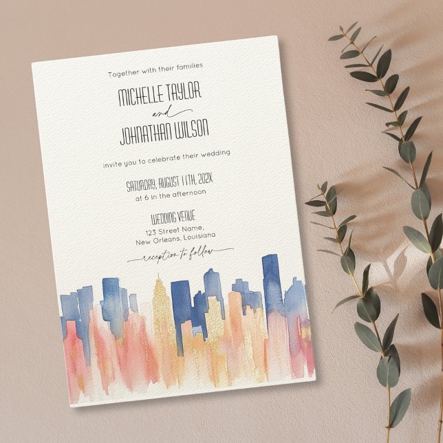 Invitación Retro Nueva Orleans Destino Boda acuarela (Subido por el creador)
