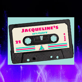 Invitación Retro Ochties Mezcla Cinta 21ª Fiesta de Cumpleaño