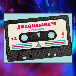 Invitación Retro Ochties Music Mix Tape 12th Birthday Party