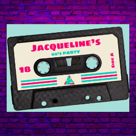 Invitación Retro Ochties Music Mix Tape 18th Birthday Party