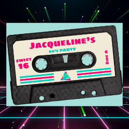 Invitación Retro Ochties Music Mix Tape Sweet 16 Cumpleaños