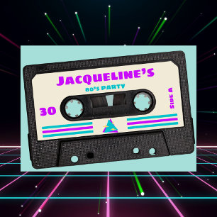 Invitación Retro Ochties Purple Mix Tape 30th Birthday Fiesta