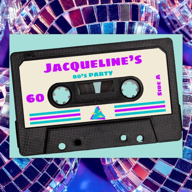 Invitación Retro Ochties Purple Mix Tape 60th Birthday Party (Subido por el creador)