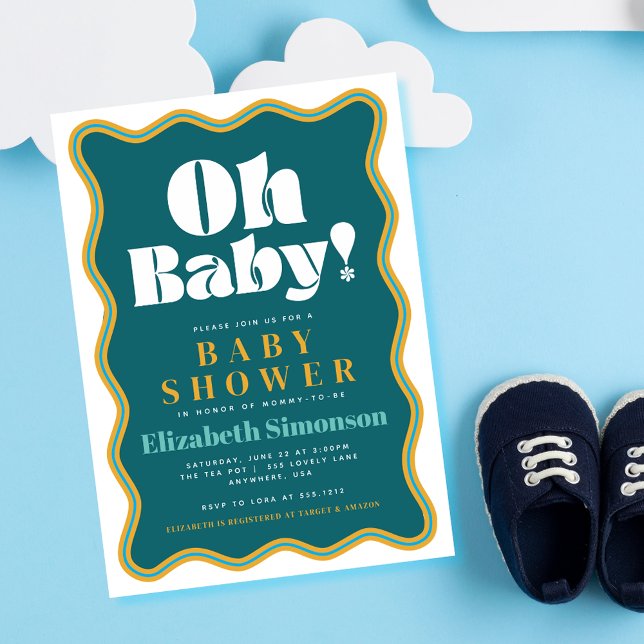 Invitación Retro Oh bebé Wavy Squiggle Frame Baby Shower (Subido por el creador)