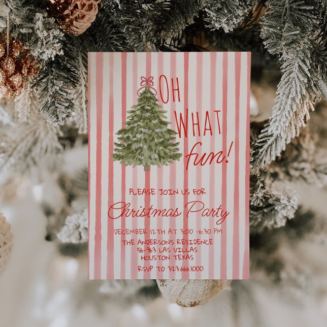 Invitación Retro Oh Qué Divertido Watercolor Árbol De Navidad (Subido por el creador)