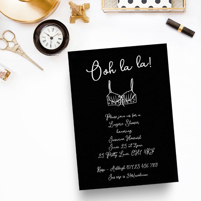 Invitación Retro Ooh La La Hand Drawn Bra Lingerie Shower (Subido por el creador)