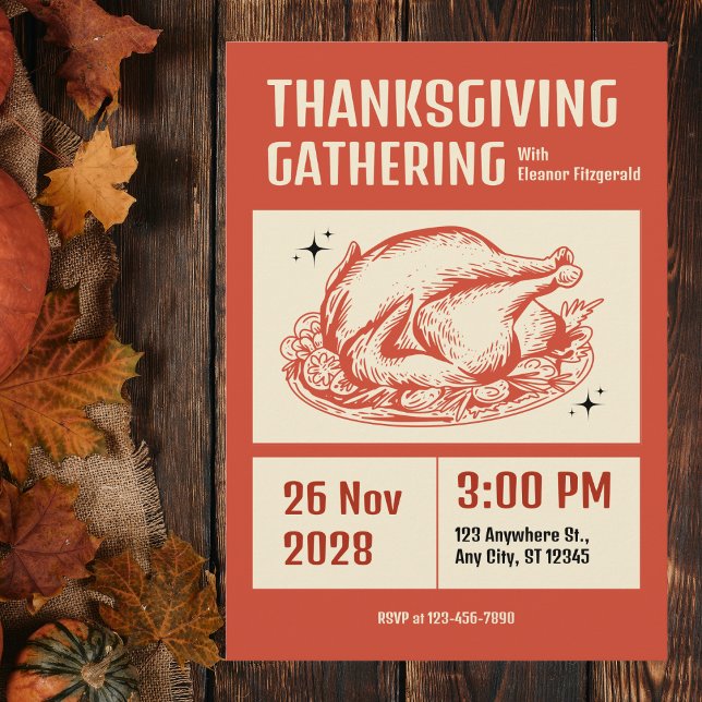Invitación Retro Orange and Cream Thanksgiving Gathering (Subido por el creador)