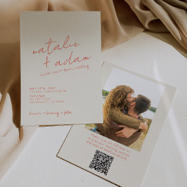 Invitación Retro Orange Fun Whimsical QR Code Photo Wedding