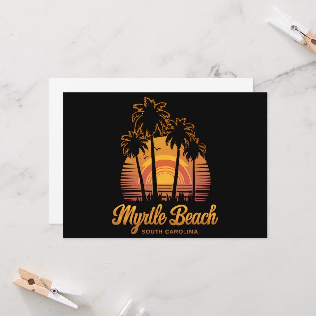 Invitación Retro Palm Tree Sunset South Carolina Myrtle Beach (Anverso/Reverso In Situ)