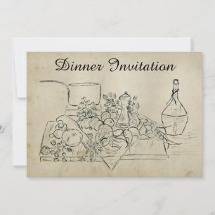 Invitación Retro Papel manchado ensayo Cena Vino de langosta