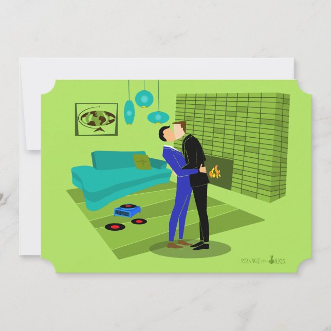 Invitación Retro para Pareja Gay enamorada (Anverso)