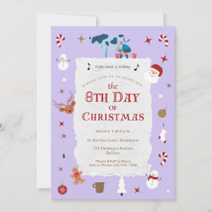 Invitación Retro Pastel 8º Día de Navidad Año Nuevo Xmas