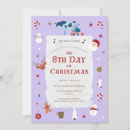 Invitación Retro Pastel 8th Day Christmas New Year's Day Xmas