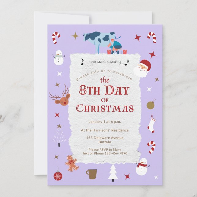 Invitación Retro Pastel 8th Day Christmas New Year's Day Xmas (Anverso)