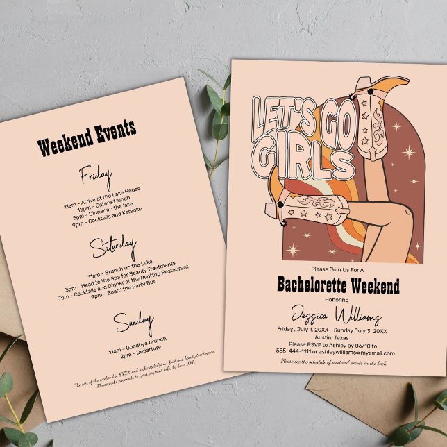 Invitación Retro Pastel Rodeo Rosa Bachelorette Weekend (Subido por el creador)