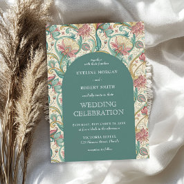 Invitación Retro pastel verde polvoriento rosa florido Art No