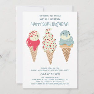 Invitación Retro Patriótico Helado Crema Cono 50 cumpleaños