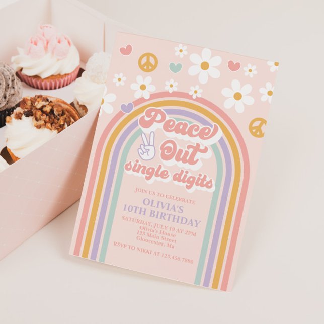 Invitación Retro Peace Out Cumpleaños de Dígitos Simples 10 (Subido por el creador)