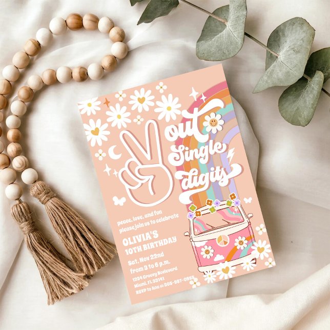 Invitación Retro Peace Sign Birthday Invitation (Subido por el creador)