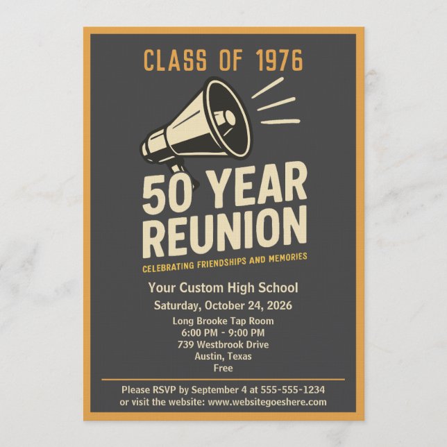 Invitación Retro Pep Rally Style 50 Year Class Reunion (Anverso)
