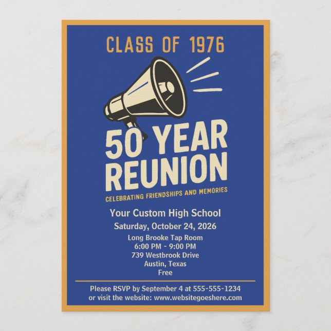 Invitación Retro Pep Rally Style 50 Year Class Reunion (Anverso)