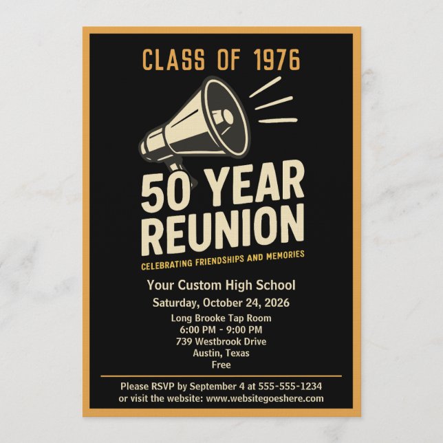 Invitación Retro Pep Rally Style 50 Year Class Reunion (Anverso)