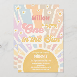 Invitación Retro Pequeño Sol Uno En El Cumpleaños Del Sol