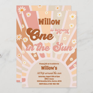 Invitación Retro Pequeño Sol Uno En El Cumpleaños Del Sol