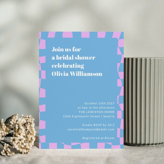 Invitación Retro Periwinkle Checkerboard Cute Brite Shower (Subido por el creador)