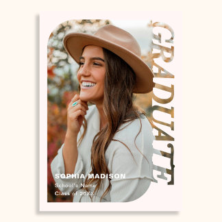 Invitación Retro Photo Graduation Minimalist Pink