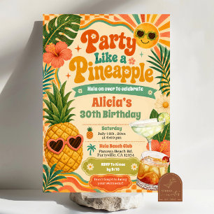 Invitación Retro Piña Margarita Cumpleaños de Verano