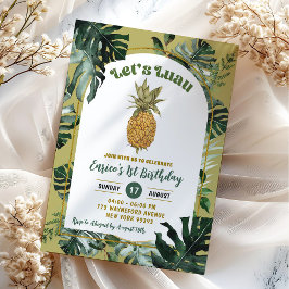 Invitación Retro Pineapple Luau Jungle Greeneration Cumpleaño
