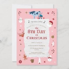 Invitación Retro Pink 8th Day Christmas Mid-Century Holiday