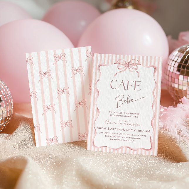 Invitación Retro Pink Bow Cafe Bebe Girl Coffee Baby Shower (Subido por el creador)
