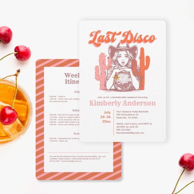 Invitación Retro Pink Cowgirl Last Disco Bachelorette Weekend (Subido por el creador)