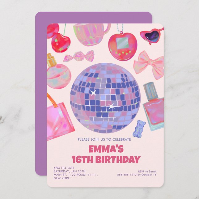 Invitación Retro Pink Disco yk2 estético Dulce 16 Cumpleaños (Subido por el creador)