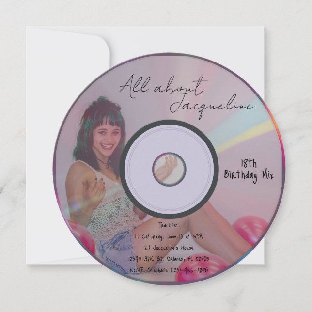 Invitación Retro Pink Girl's Music CD Birthday (Anverso)