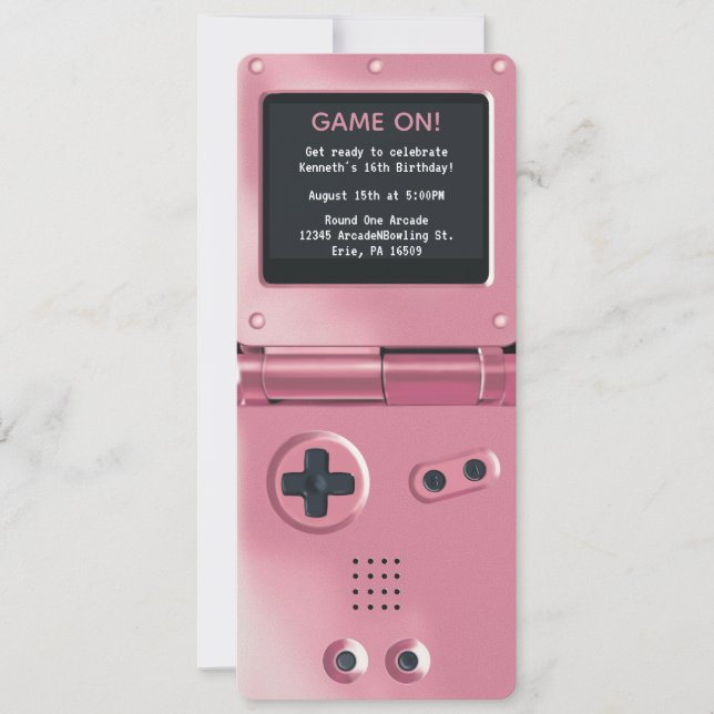 Invitación Retro Pink Handheld Gaming Birthday Invitation (Anverso)