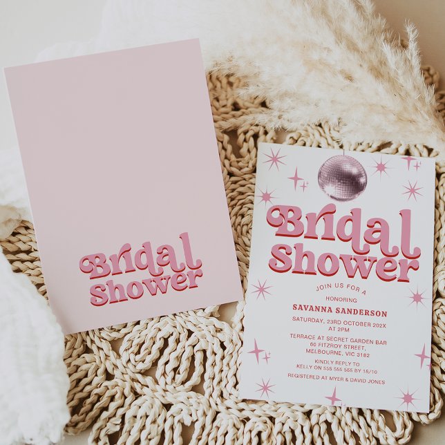 Invitación Retro Pink Red Disco Ball Ducha de novias (Subido por el creador)