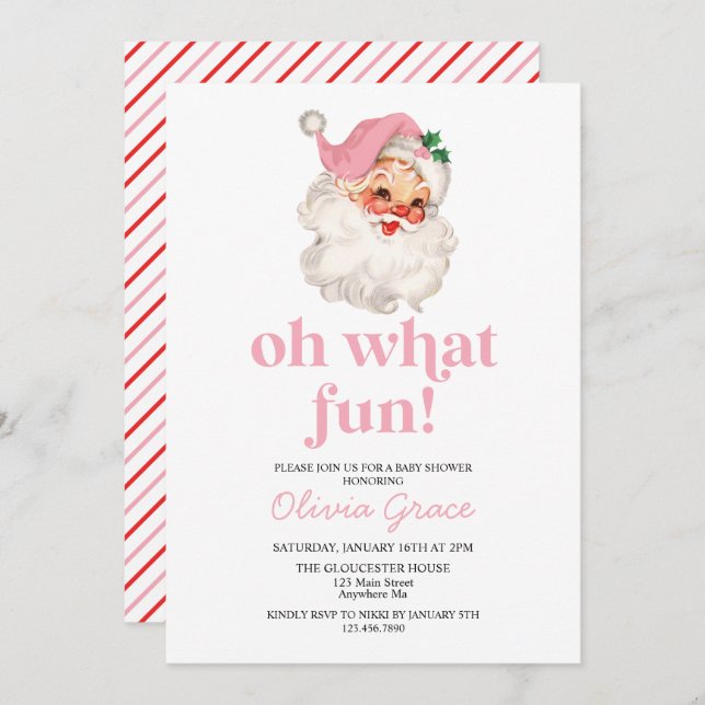 Invitación Retro Pink Santa oh qué divertido Baby Shower (Anverso / Reverso)