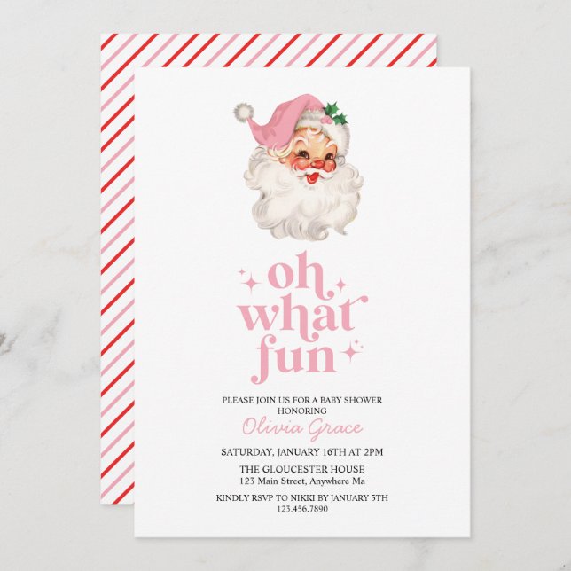 Invitación Retro Pink Santa oh qué divertido Baby Shower (Anverso / Reverso)